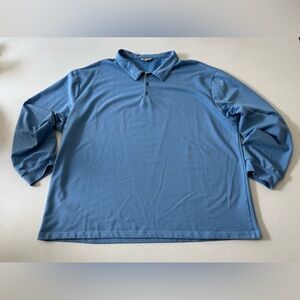 Royaura Men’s 3XL Sky Blue Long Sleeve Polo Shirt Vintage Button Flannel Accents